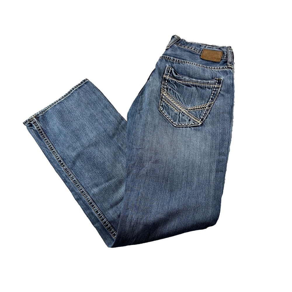 BKE Carter Jeans Mens 30L (Fits 32x33) Blue Relaxed Straight Leg Contrast Stitch